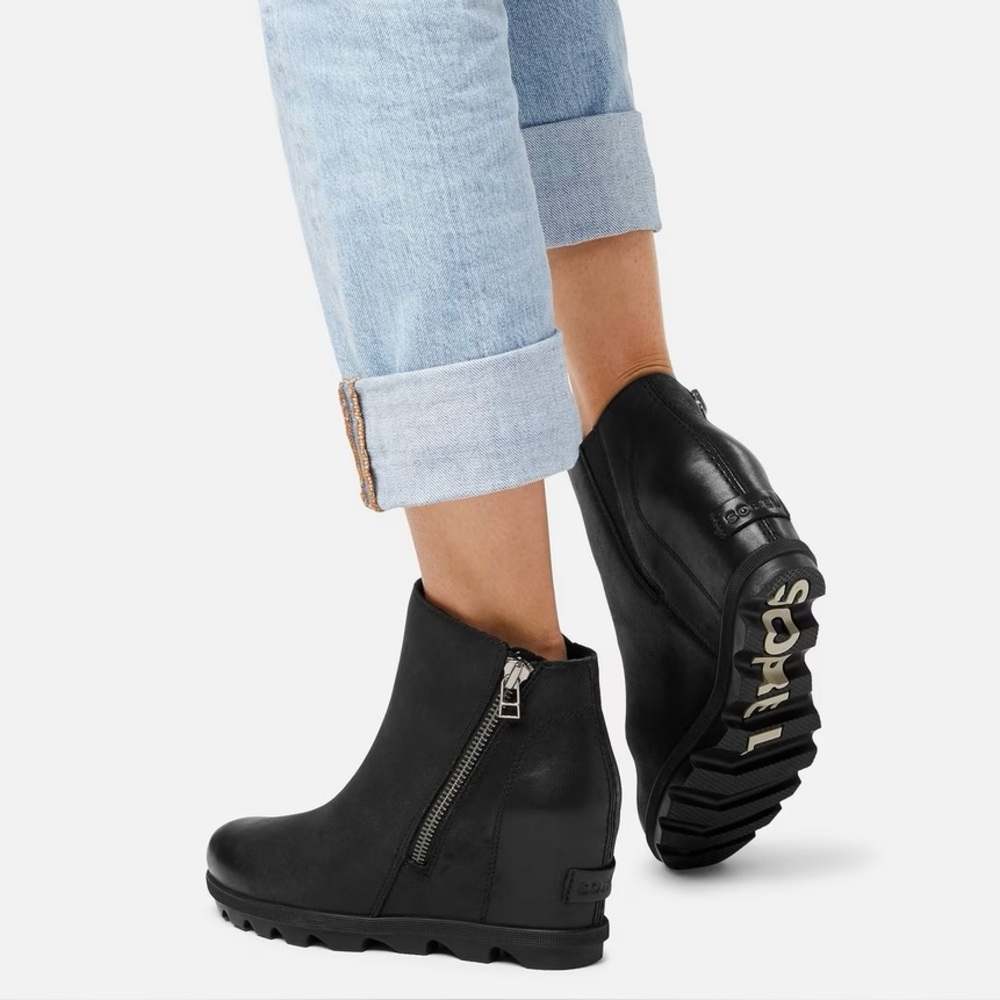 Sorel Joan of Arctic II wedge zip bootie in black quarry 8.5